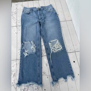 We The Free Light Blue Distressed Straight Leg Jeans
